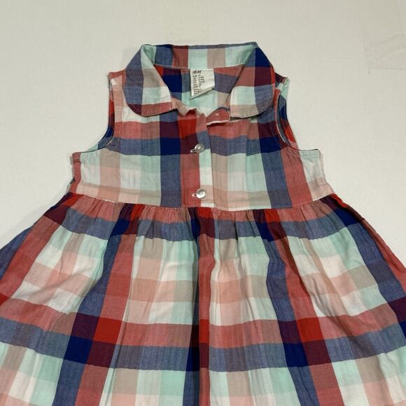 H&M girls Sleeveless dress Size 6-9M in a cotton weave with a collar Y buttons - Picture 6 of 16
